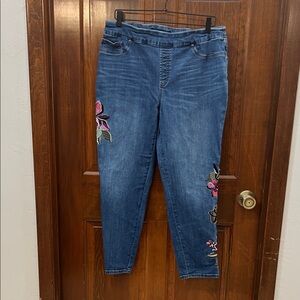 Chico's Blue Jeans with Colorful Floral Embroidery
